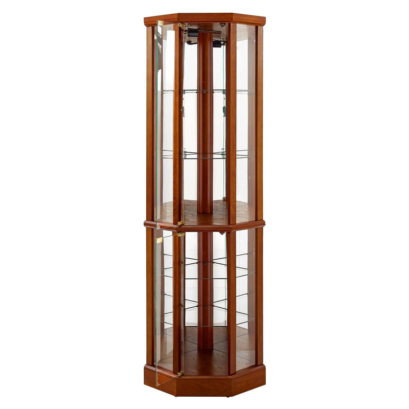 6 Shelf Lighted Corner Curio Cabinet With Adjustable Tempered Glass Shelves And Mirror Back (E26 Light Bulb Not Included) by Unique Piece Furniture