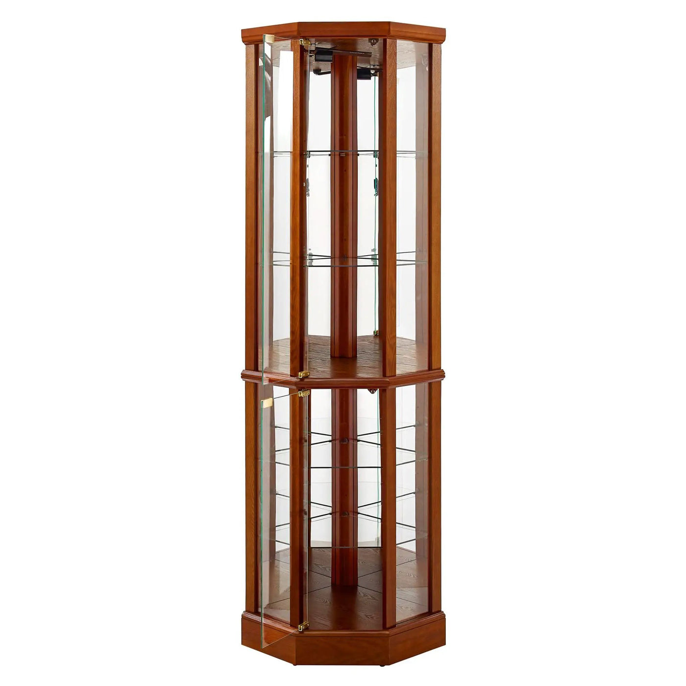 6 Shelf Lighted Corner Curio Cabinet With Adjustable Tempered Glass Shelves And Mirror Back (E26 Light Bulb Not Included) by Unique Piece Furniture