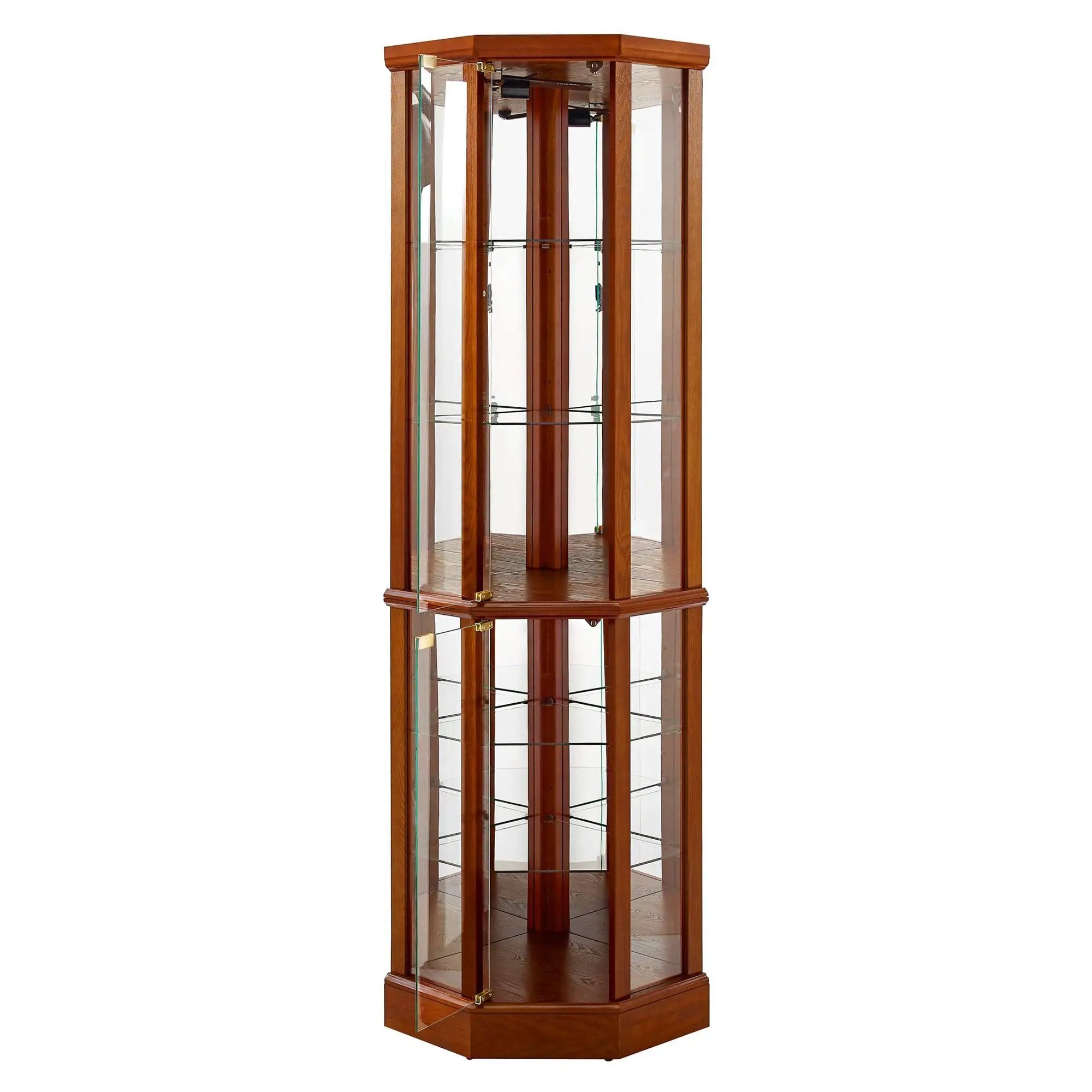 6 Shelf Lighted Corner Curio Cabinet With Adjustable Tempered Glass Shelves And Mirror Back (E26 Light Bulb Not Included) by HouseOfZazla
