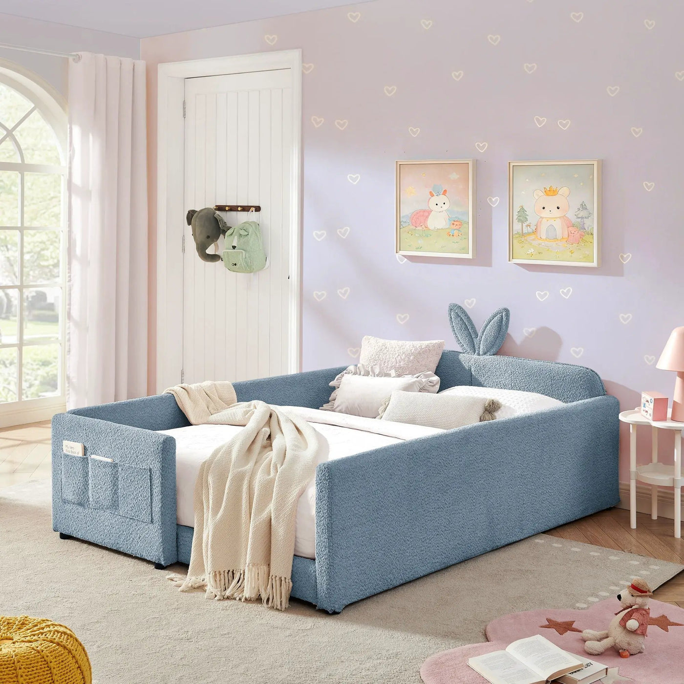 Cute Rabbit Ear Upholstered Platform Bed Frame With Safety Rail by HouseOfZazla