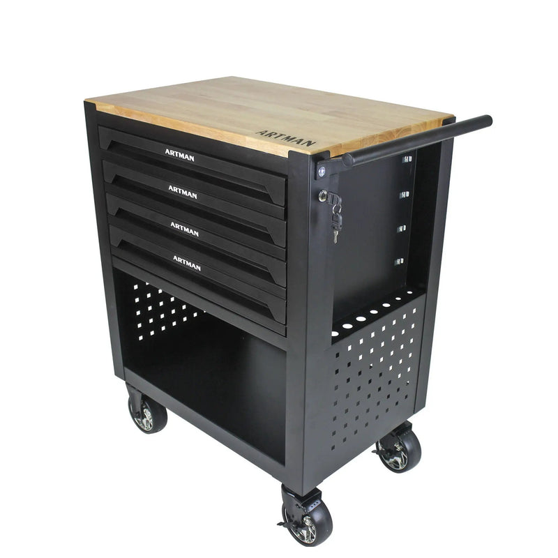 4 Drawers Multifunctional Tool Cart With Wheels And Wooden Top by HouseOfZazla