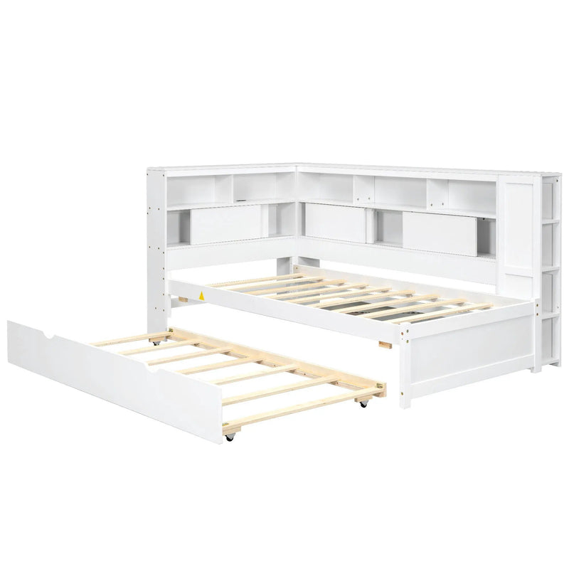 Daybed With Storage Shelves, USB Charging, And Trundle Bed by HouseOfZazla