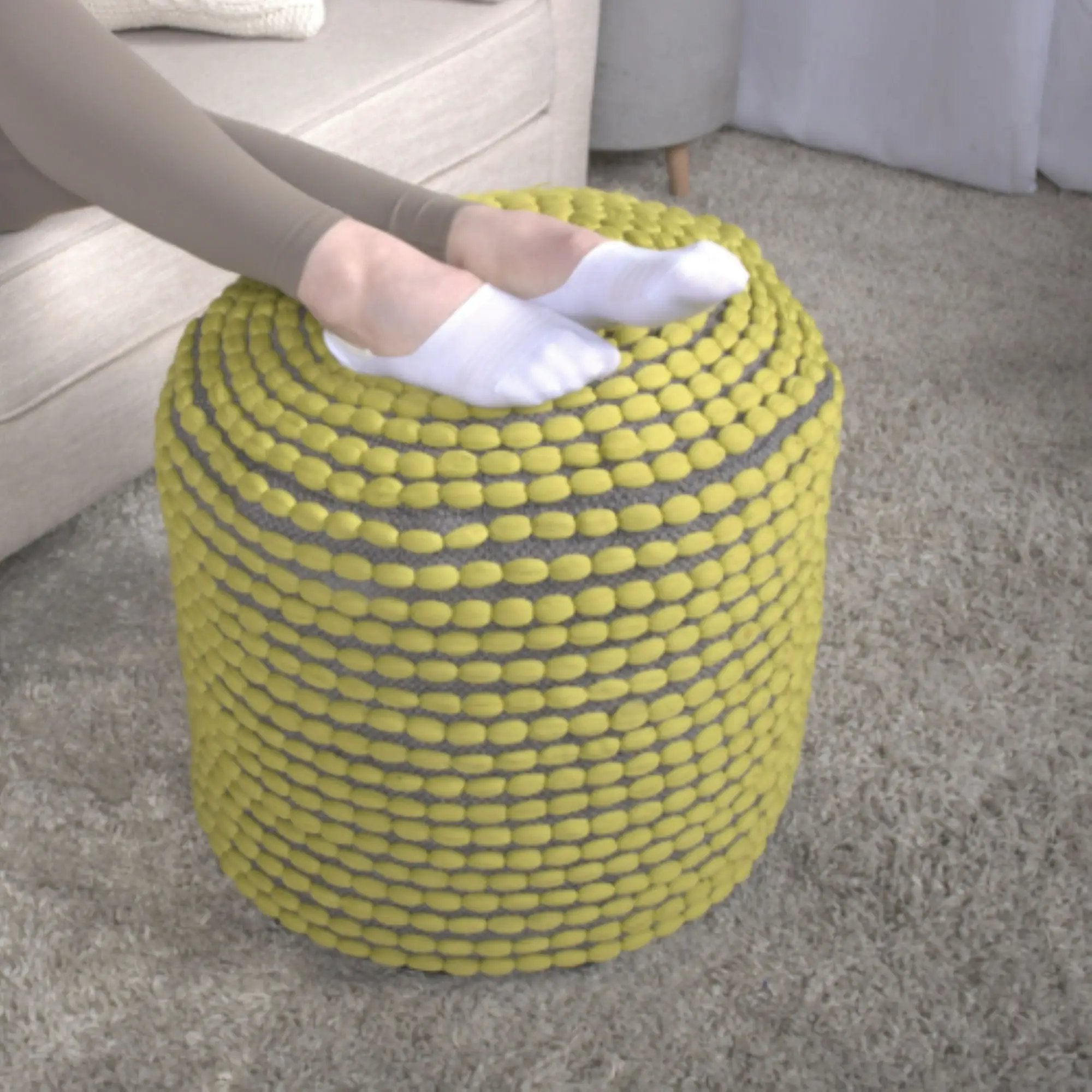 River - Handcrafted Cylindrical Pouf Water Resistant Fabric by Unique Piece Furniture