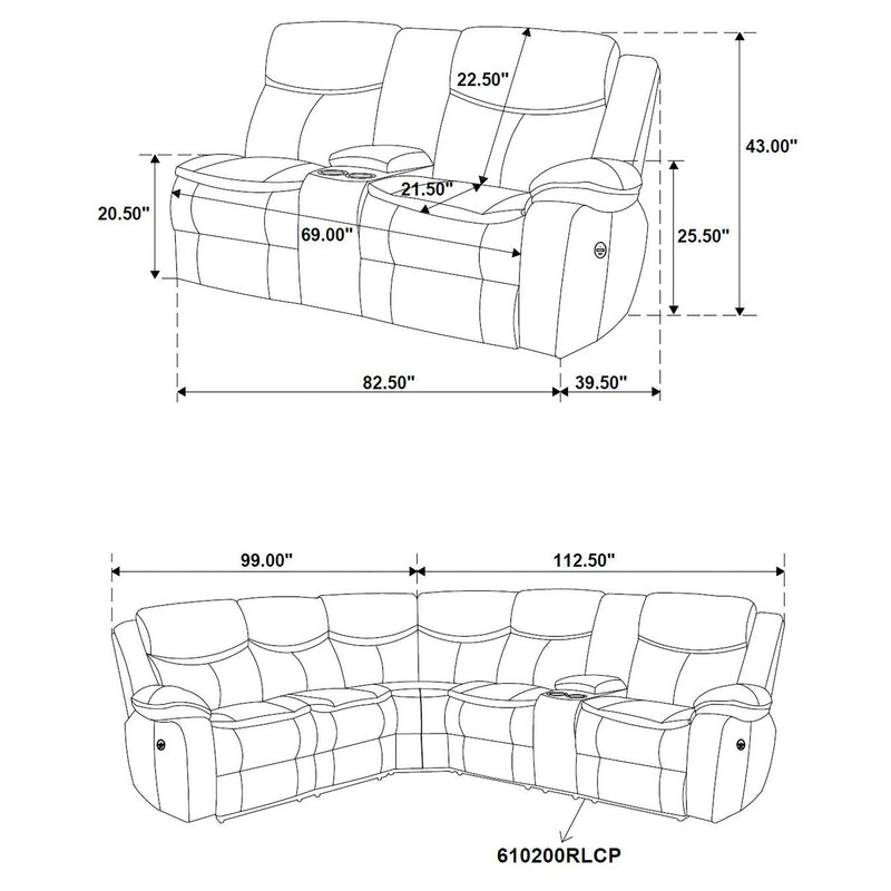Salerno - Upholstered Power Reclining Sectional Sofa - Dark Gray
