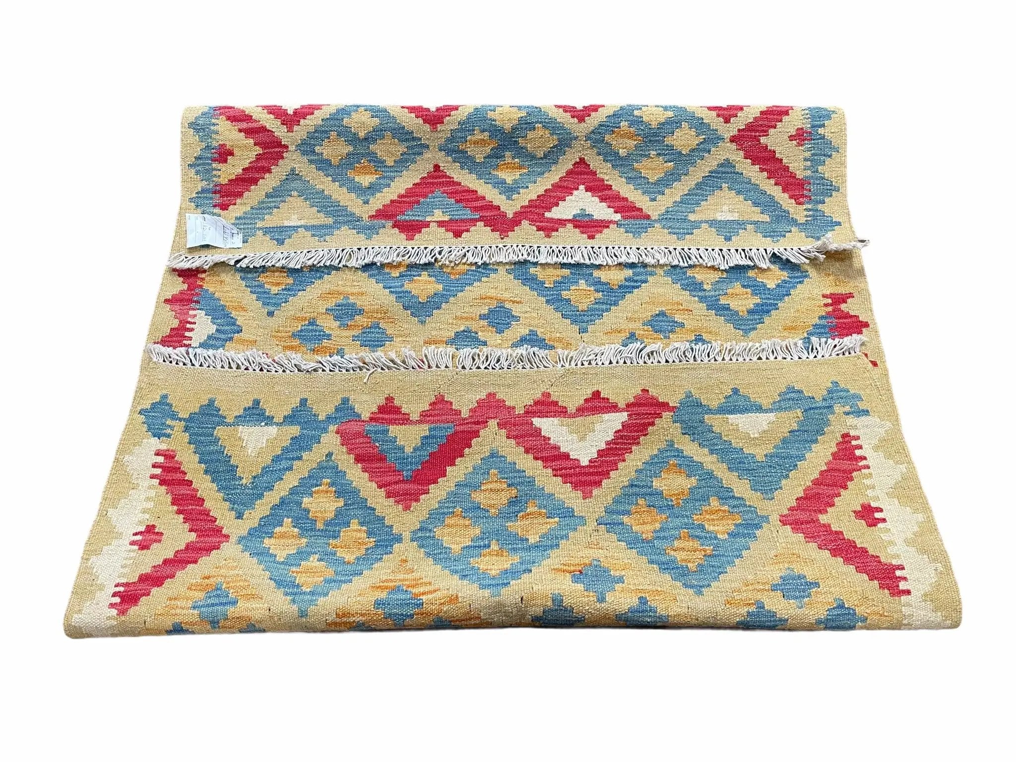 3x5 Kilim Rug Multicolor Tribal Kilim Rug 3 x 5 Tan Light Blue Red Beige New Turkish Anatolian Wool Kilim Flatweave Rug by Jewel Rugs