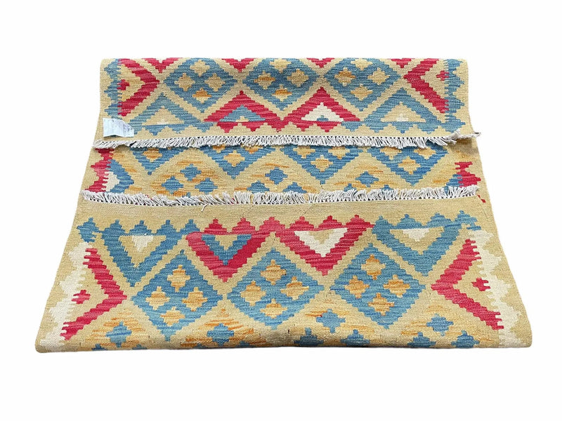 3x5 Kilim Rug Multicolor Tribal Kilim Rug 3 x 5 Tan Light Blue Red Beige New Turkish Anatolian Wool Kilim Flatweave Rug by Jewel Rugs