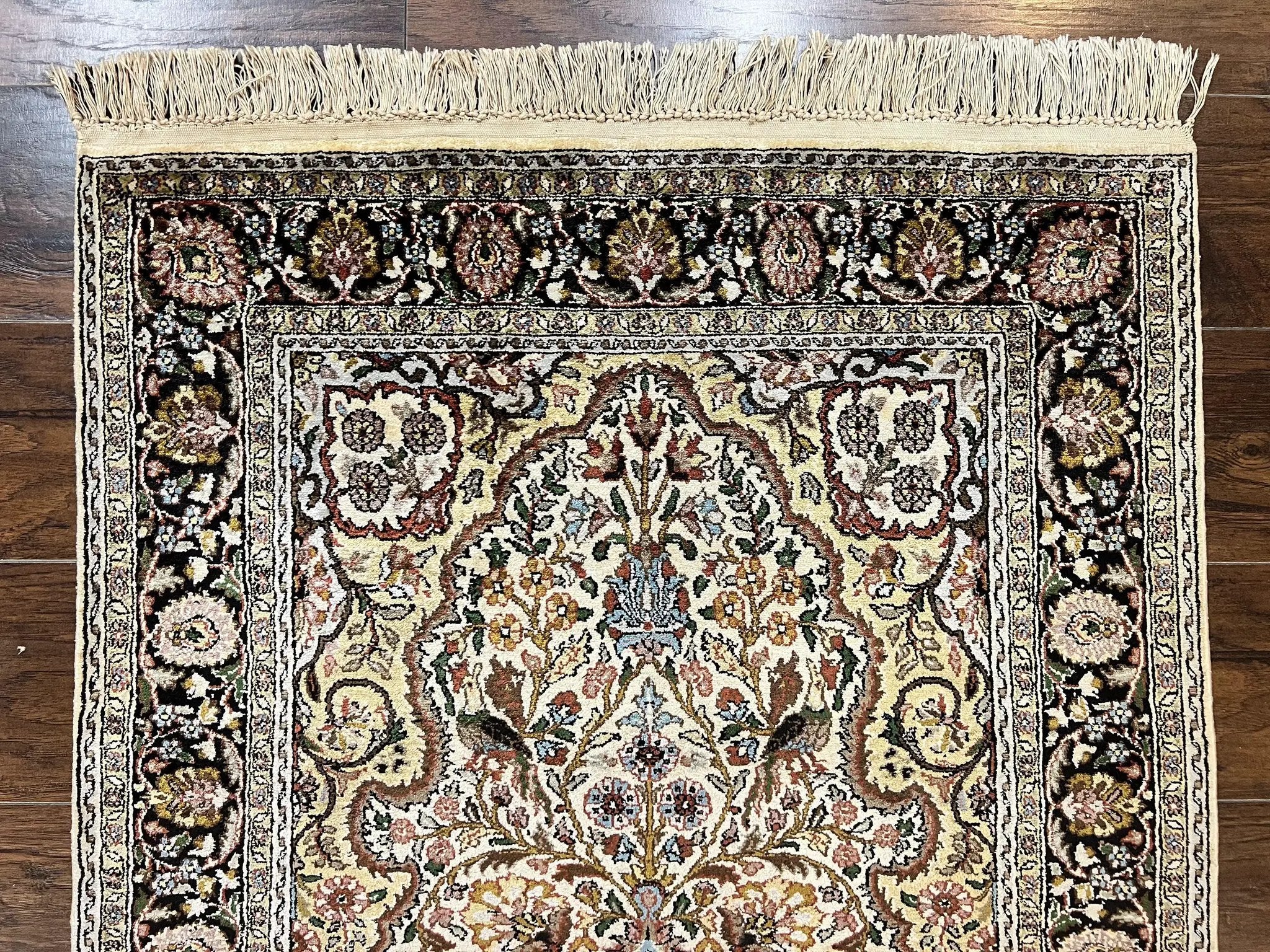 Turkish Kayseri Silk Rug 3x5, Tree of Life Silk Oriental Carpet, Birds Persian Vase Design, Hand Knotted Vintage Fine Rug, 340 KPSI by Jewel Rugs
