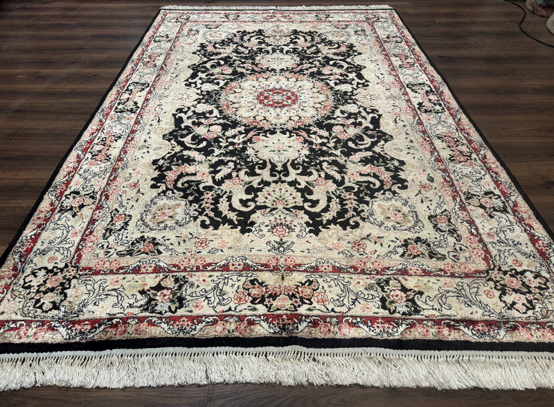 Indian Kashmiri Silk Rug, Floral Medallion, Vintage Hand Knotted Carpet by Jewel Rugs