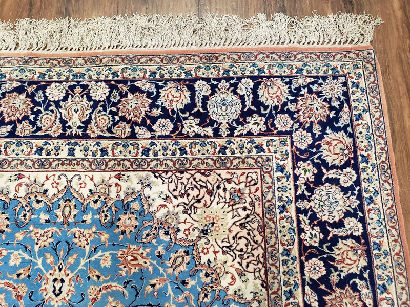 Persian Isfahan Rug, Kork Wool on Silk Foundation, Sky Blue, Hand-Knotted, 5' 1" x 7' 8" by Jewel Rugs