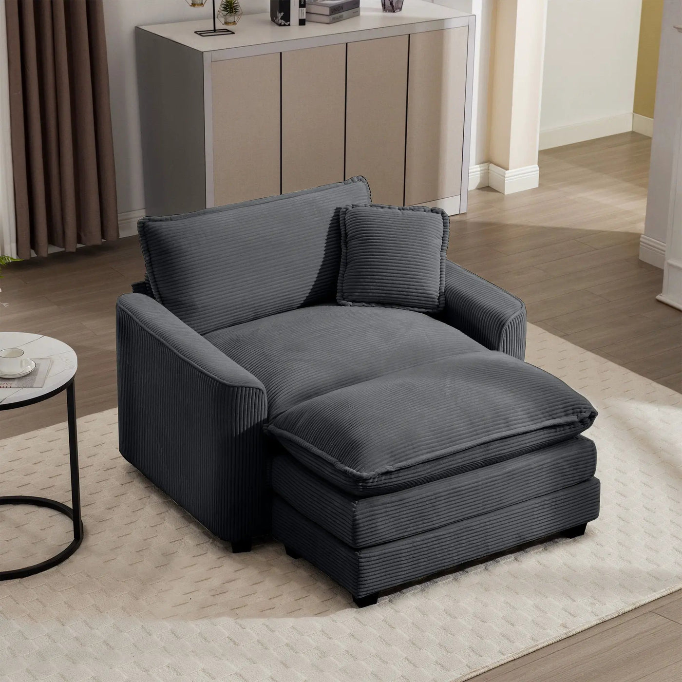 Classic Modern Comfortable Single Chair Deep Seat Sofa With Footstool by Unique Piece Furniture