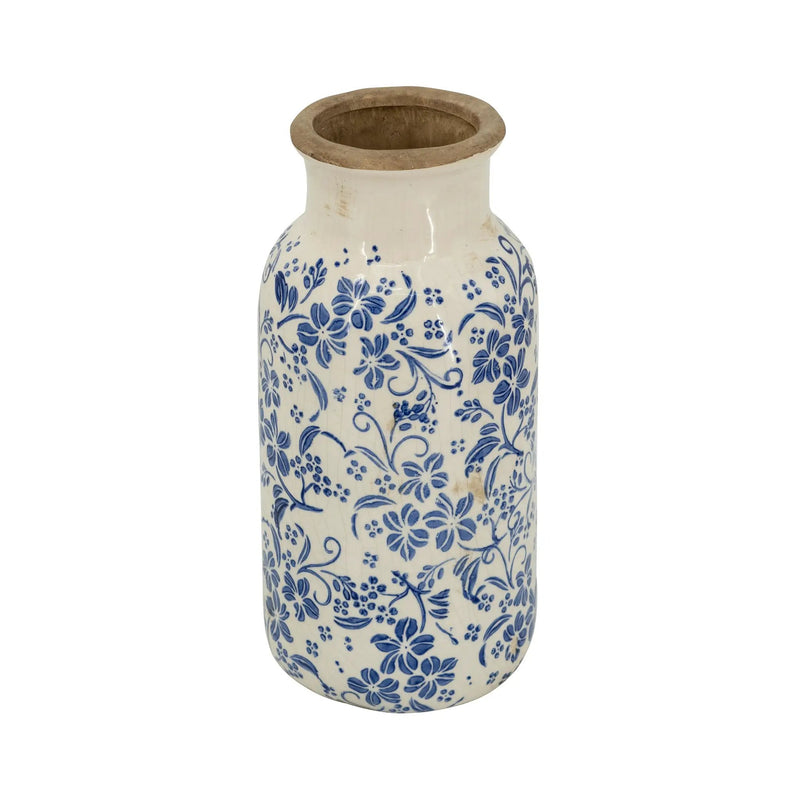 D5.7x12.5' Blue and White Ceramic Accent Vase with Traditional Floral Motifs by HouseOfZazla
