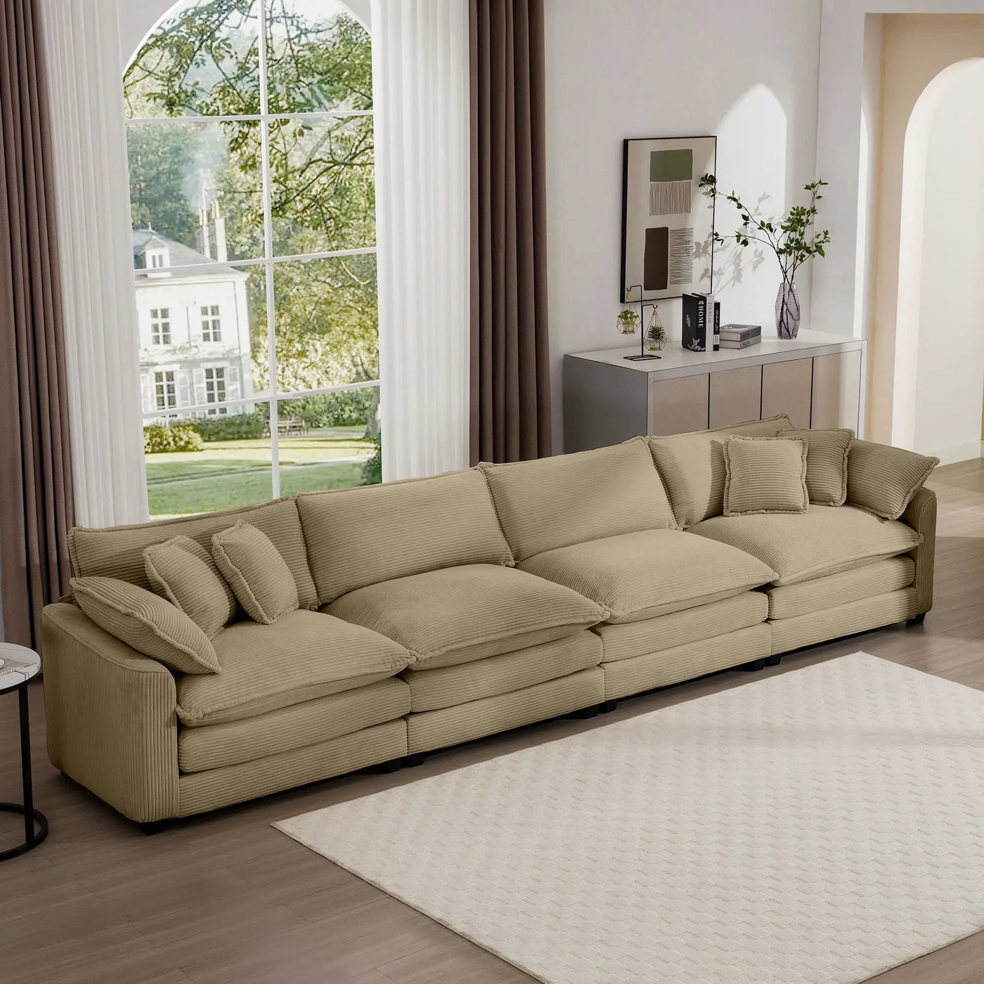 Modern Upholstered 4 Seater Fabric Sofa With Arm And Throw Pillows by Unique Piece Furniture