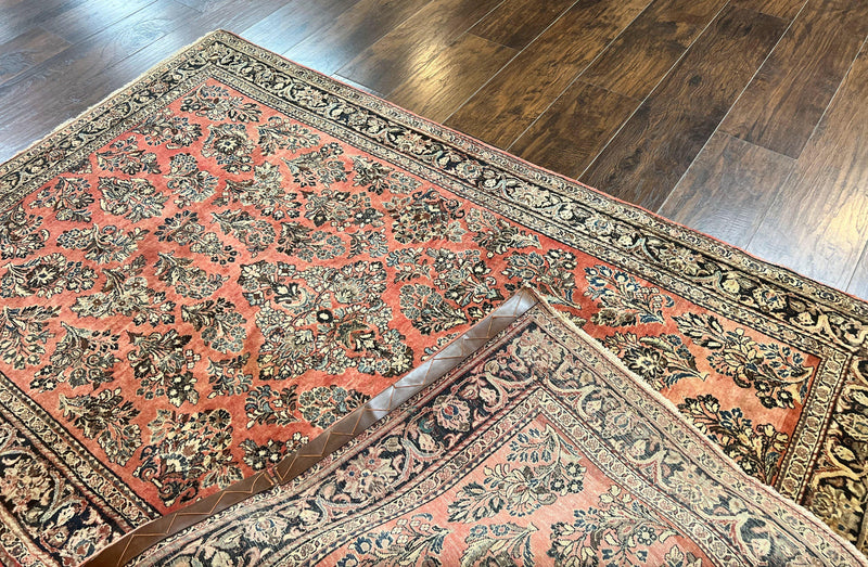 Antique Persian Sarouk Rug 4x7, Hand Knotted Wool Red Persian Carpet, Floral, Fine 300 KPSI by Jewel Rugs