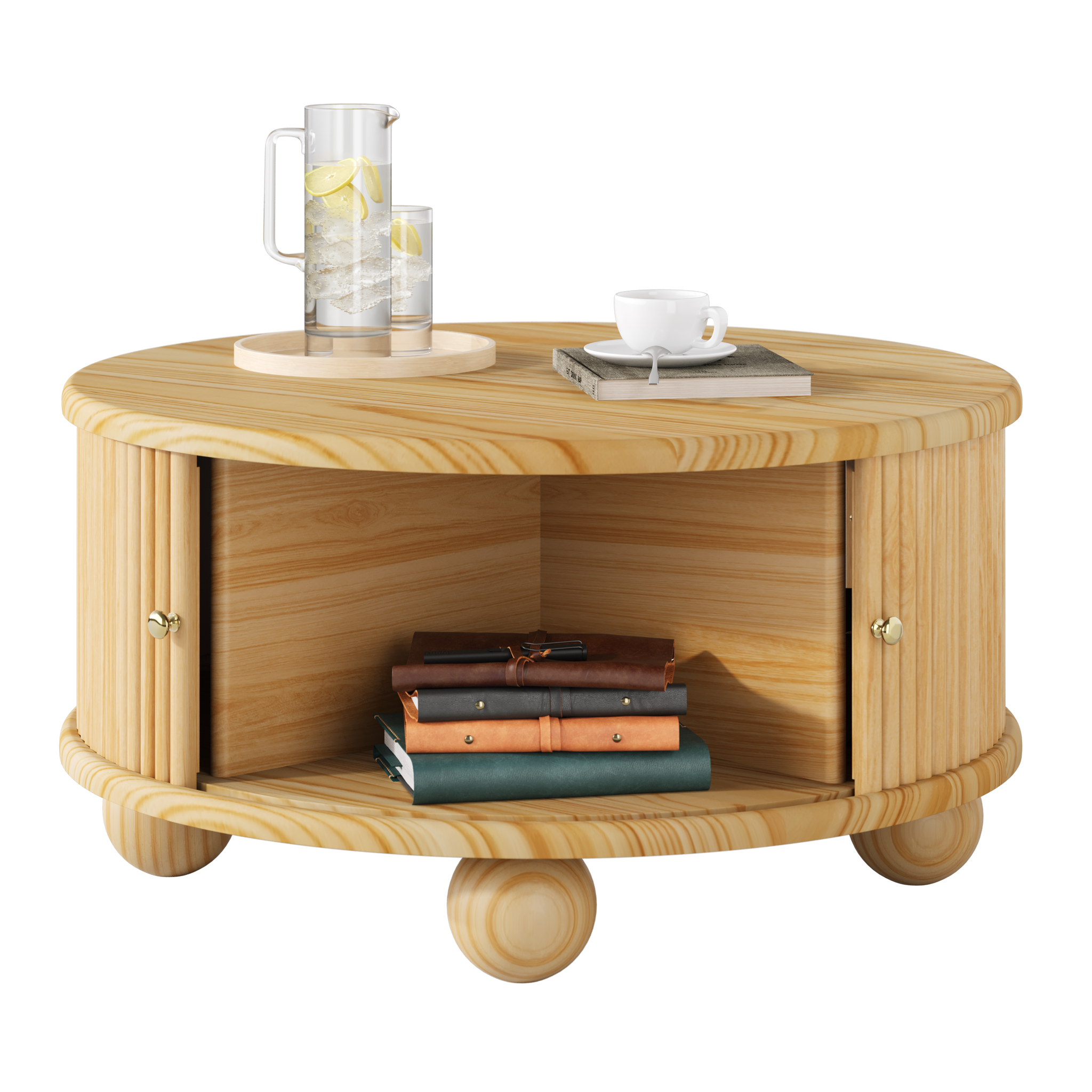 Round Fluted Coffee Table with Storage by HouseOfZazla