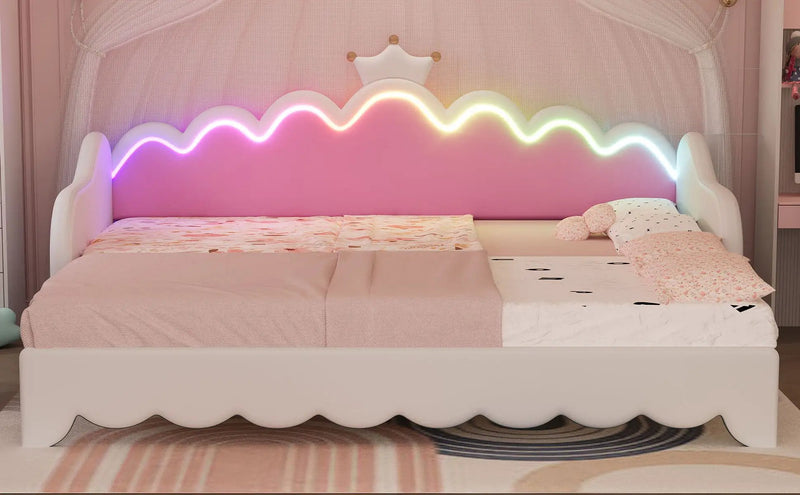 Extending Daybed With LED Lights, Modern Upholstered Princess Daybed With Crown Headboard by HouseOfZazla