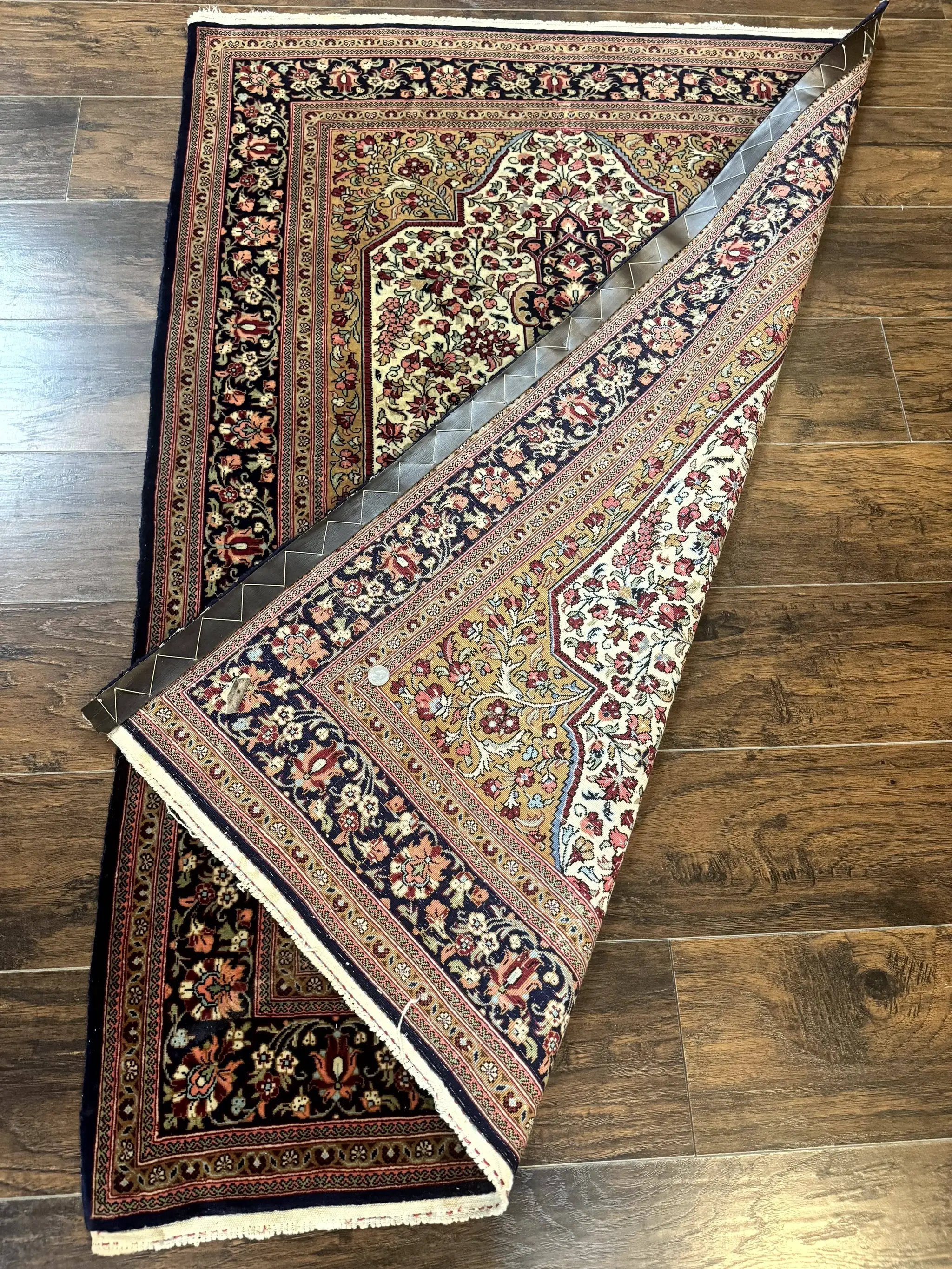 Persian Qum Rug 3.6 x 5, Kork Wool, Very Finely Hand Knotted 325 KPSI, Rare, Semi Antique by Jewel Rugs