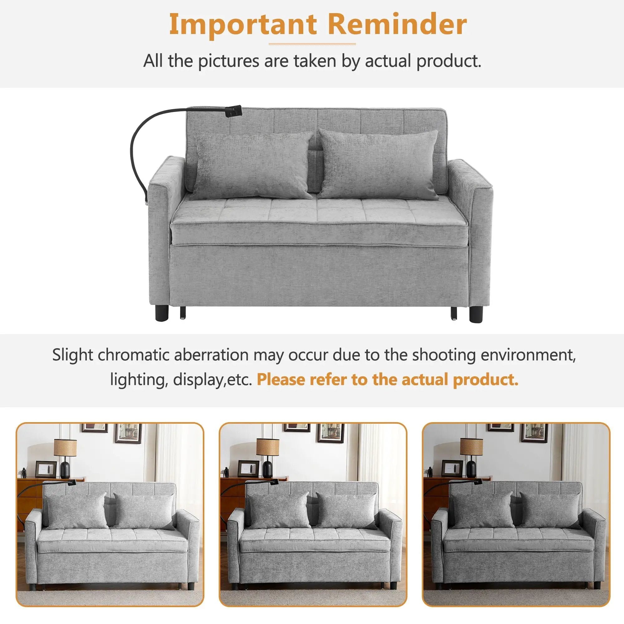 Pull-Out Sleeper Sofa With Reversible Backrest Cushion, Side Pockets, 2 USB Ports And A Phone Holder For Living Room by HouseOfZazla