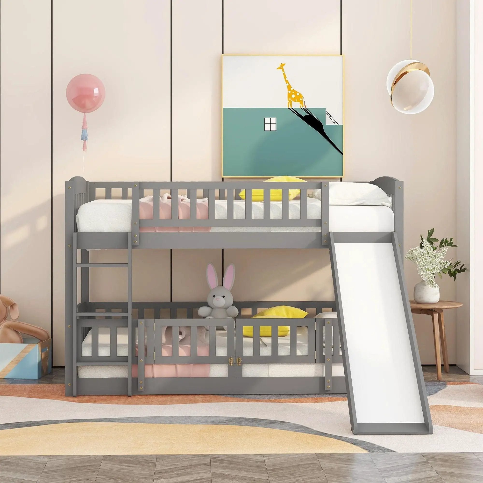 Low Bunk Bed With Slide, Fence And Ladder by Unique Piece Furniture