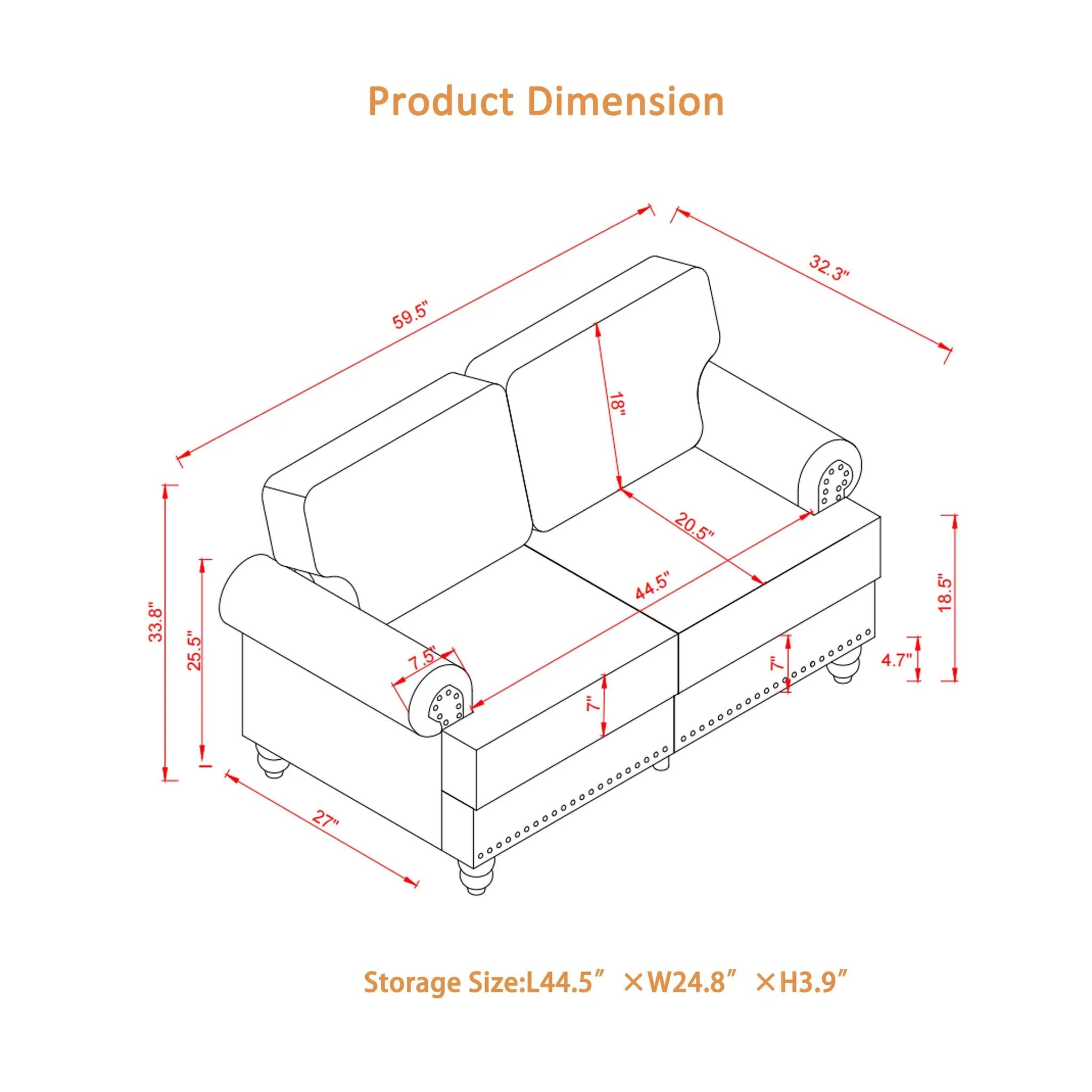 59.5" Modern Classic Design Loveseat Leather Couch by HouseOfZazla