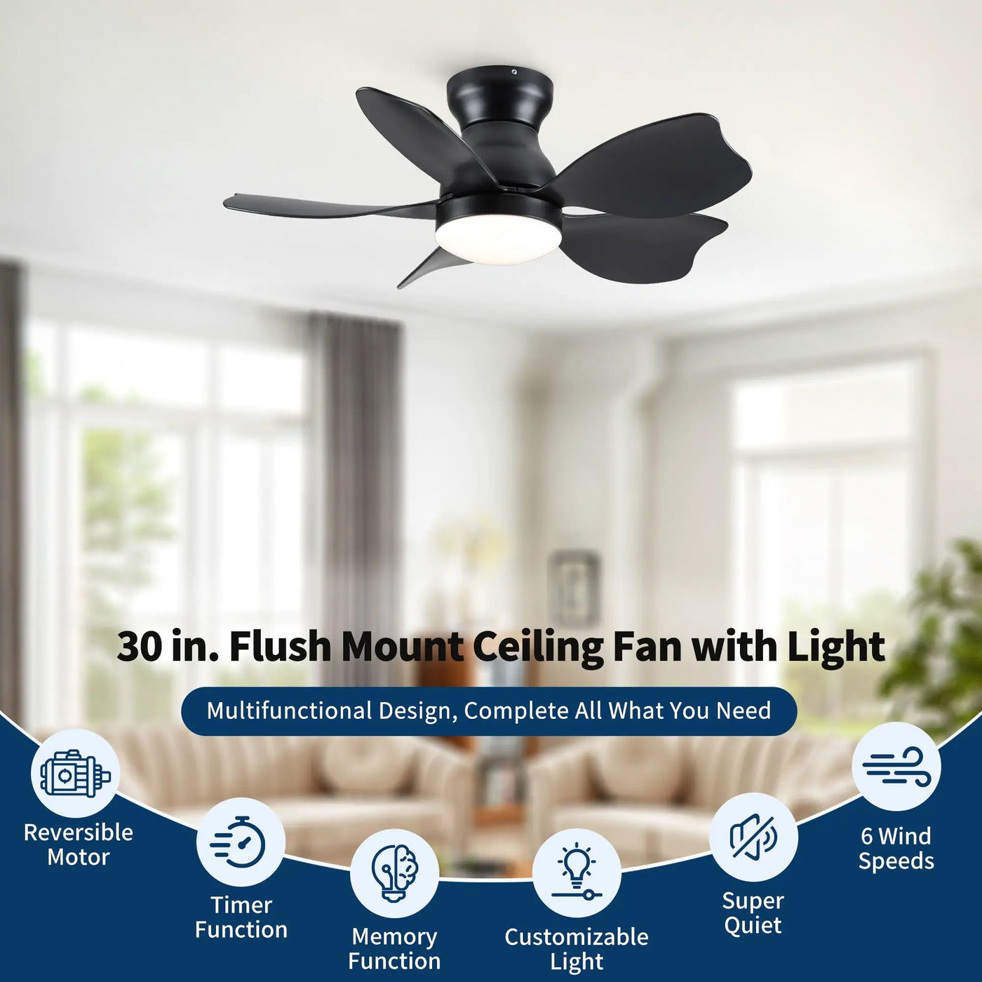 Low Profile Flush Mount Ceiling Fan With Light by HouseOfZazla