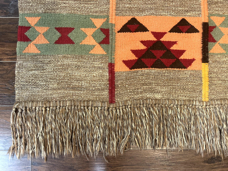 South American Flatweave Rug, Gray, Handmade Vintage Wool Bohemian Blanket by Jewel Rugs