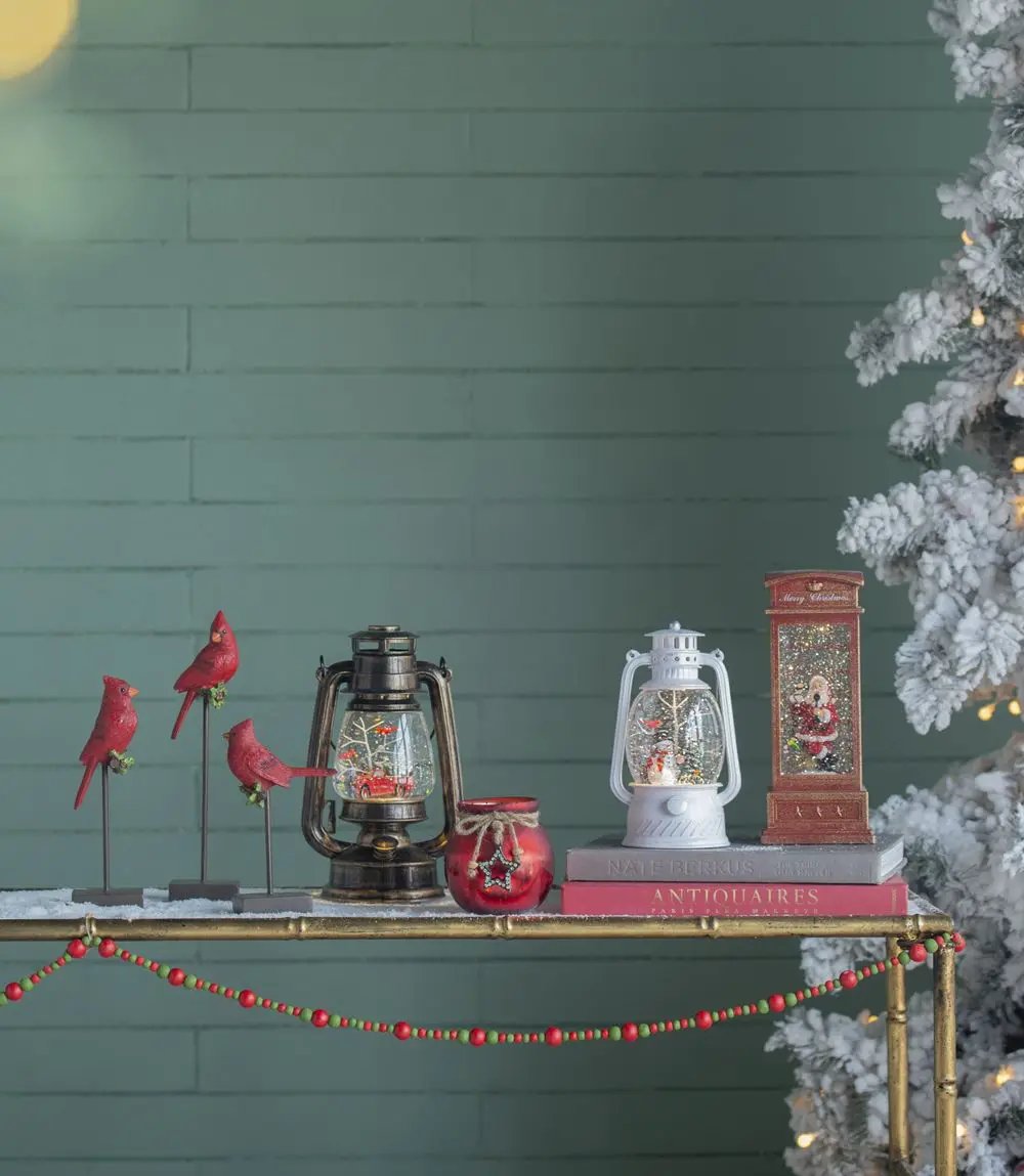 Christmas Lighted Water Spinning Phone Booth With Santa On Phone, 3*AA Batteries Required - White / Red by HouseOfZazla