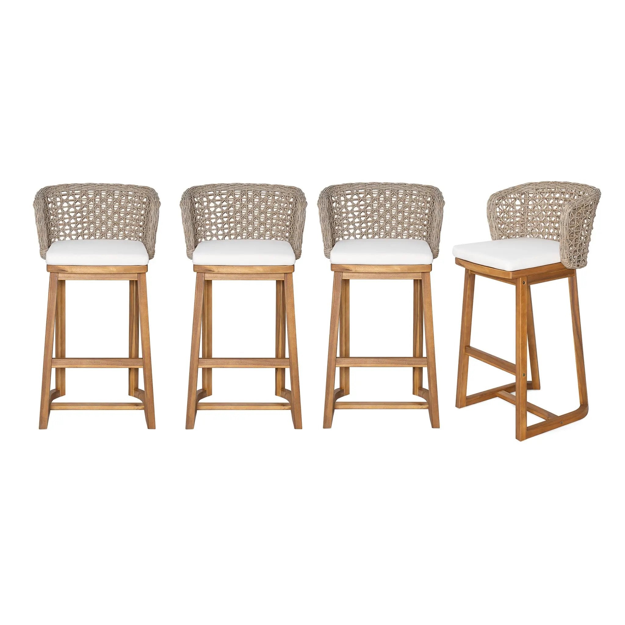 Outdoor Acacia Wood Bar Stools with Cushions (Set of 4) by HouseOfZazla