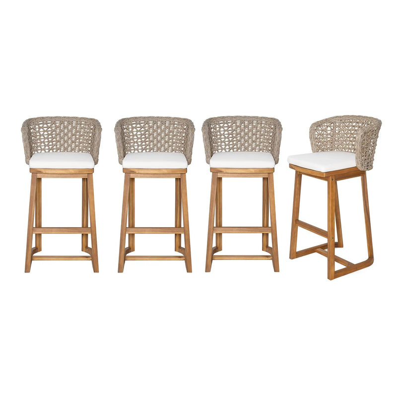 Outdoor Acacia Wood Bar Stools with Cushions (Set of 4) by HouseOfZazla