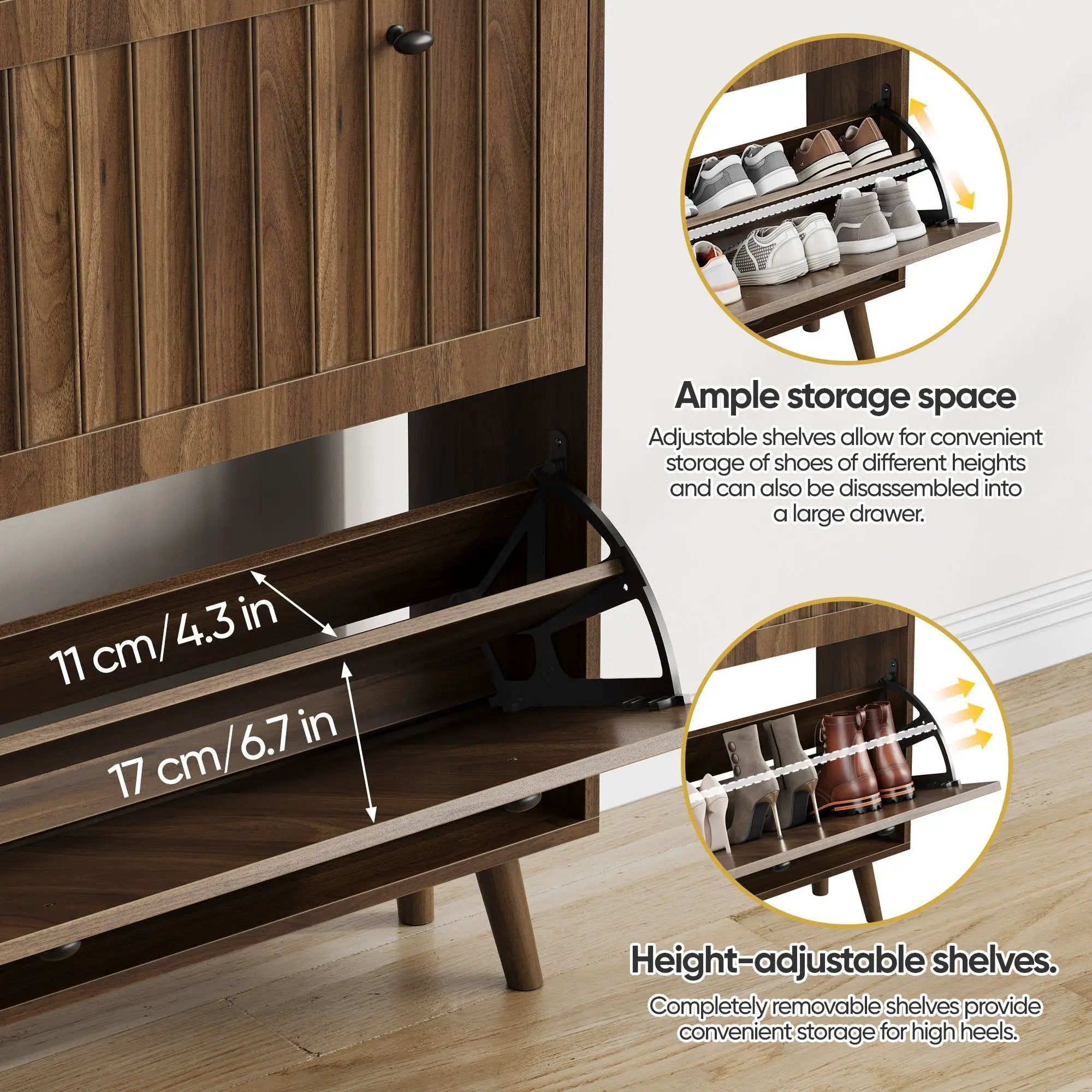 Shoe Cabinet, Storage Unit For Hallways - Walnut by Unique Piece Furniture