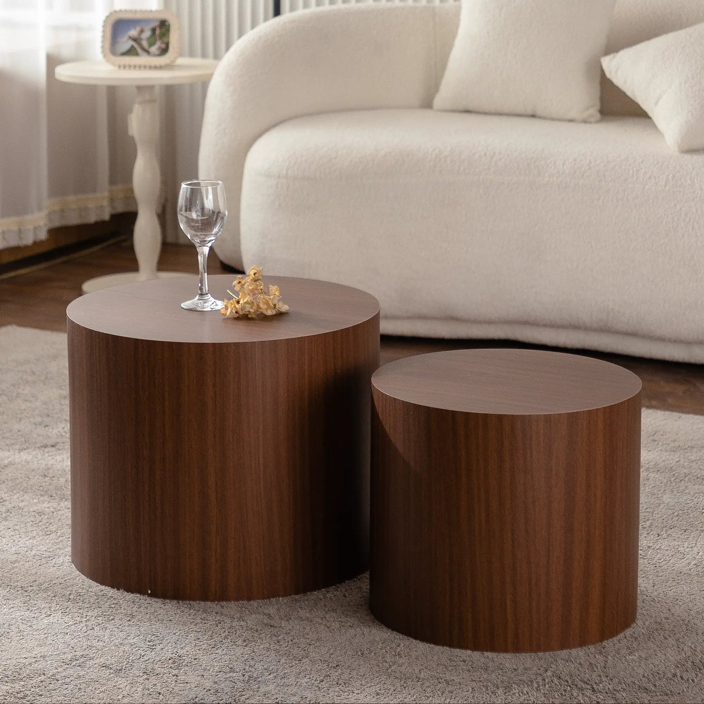 Nesting Coffee Table Set of 2 Round Wooden Tables by HouseOfZazla