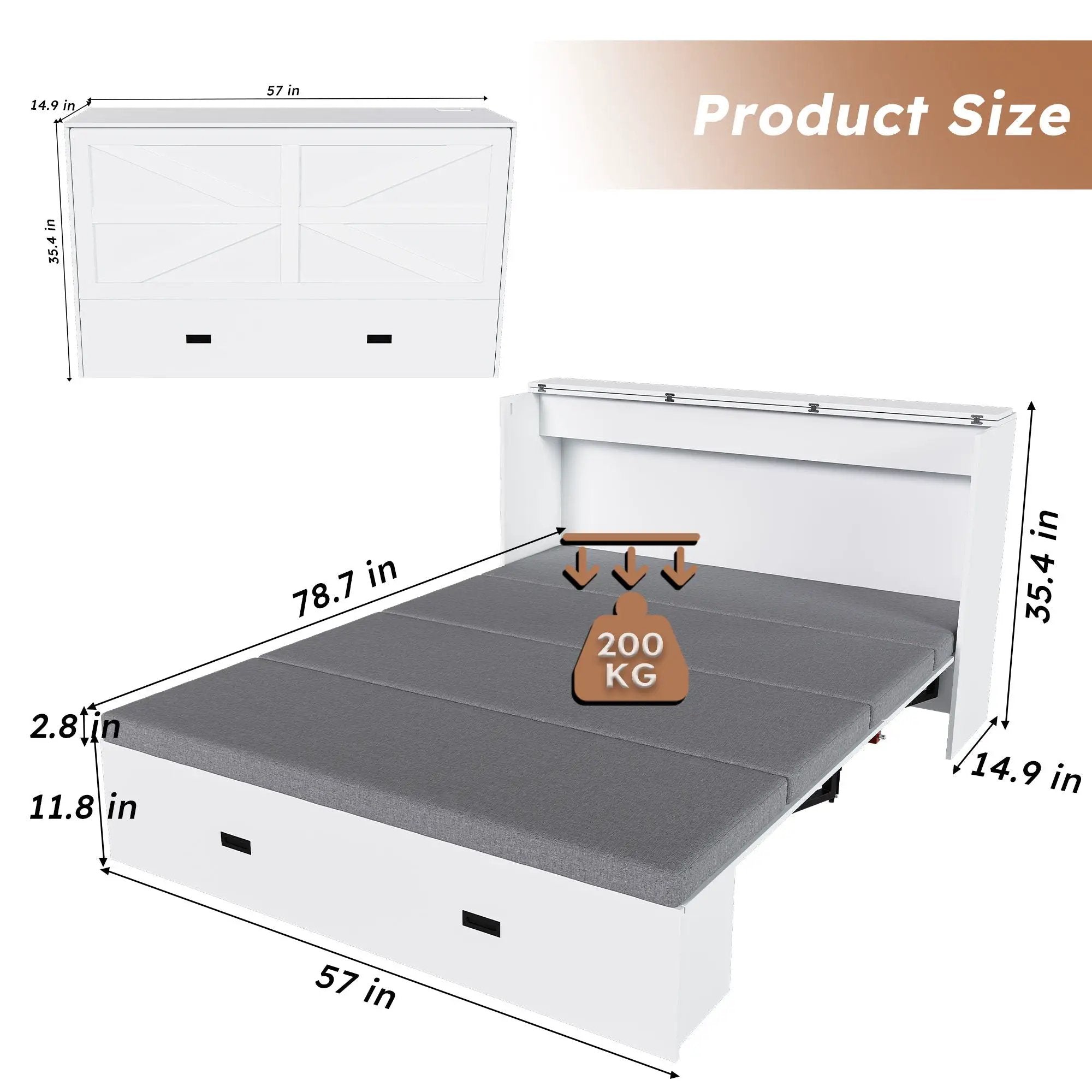 Murphy Bed With Storage Drawers And Charging Cabinet, Foldable Panels, Swivel Wheels by HouseOfZazla