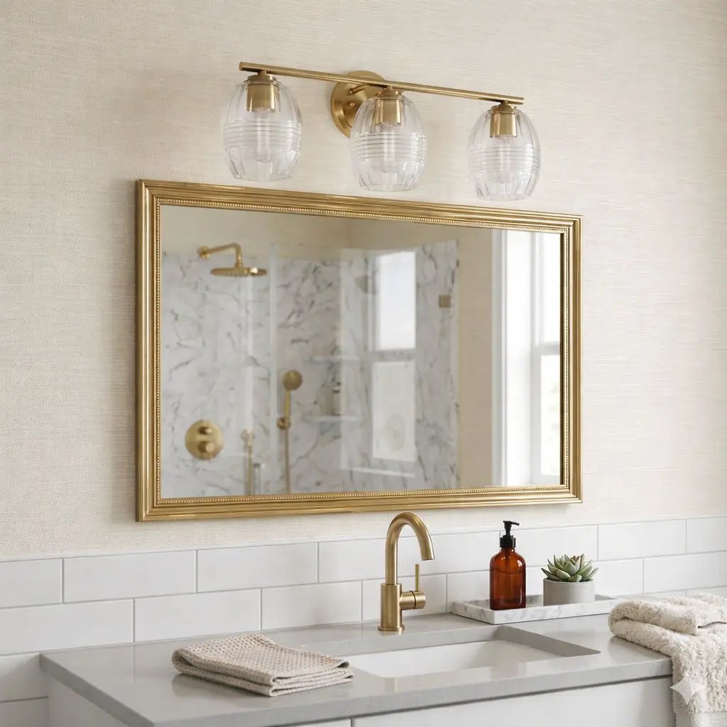 Luster - 3 Lights Vanity With Clear For Bathrooms Above Mirror Wall Lamp Satin - Clear / Gold by Unique Piece Furniture