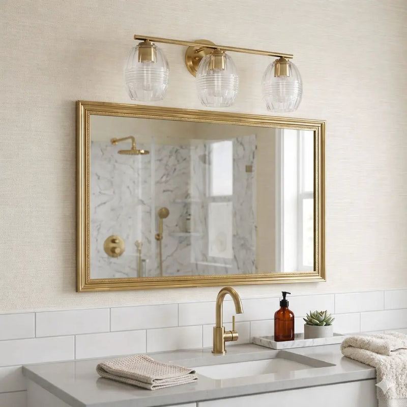 Luster - 3 Lights Vanity With Clear For Bathrooms Above Mirror Wall Lamp Satin - Clear / Gold by Unique Piece Furniture