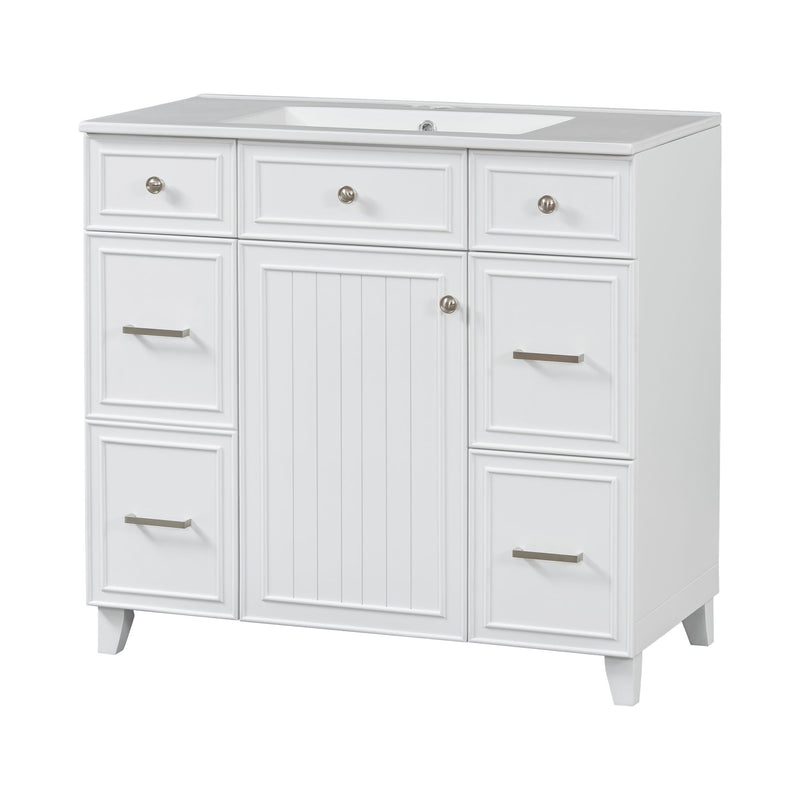 Bathroom Vanity With Ceramic Sink, Soft Close Doors, Adjustable Shelves