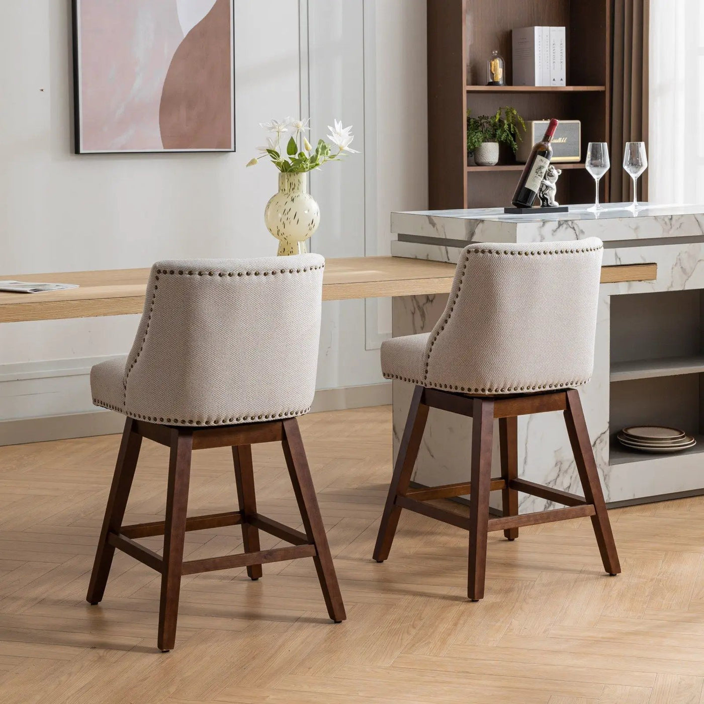 Counter Height Swivel Barstools, 26'' H Seat Height Upholstered Bar Stools (Set of 2), Fabric by HouseOfZazla