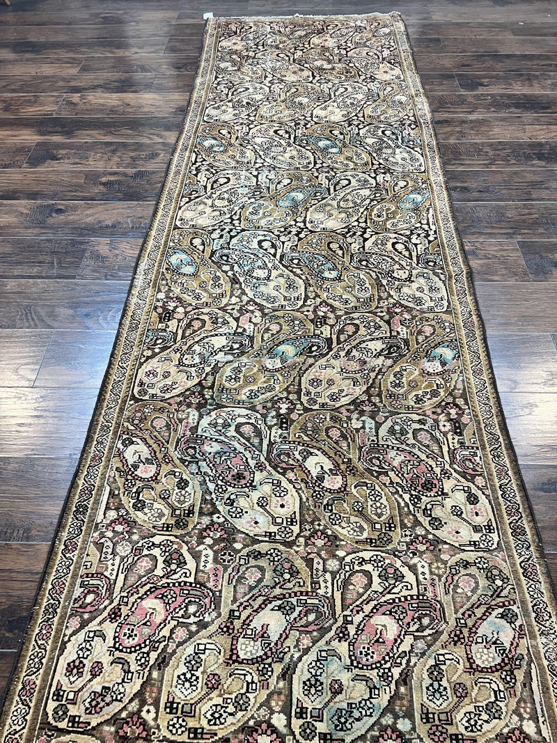 Antique Persian Malayer Runner Rug 3x16, Repeated Boteh Paisley Design, Rare Rug, 1920s Antique Oriental Carpet, Wool Handmade Hand Knotted 3 x 16 ft Rug by Jewel Rugs