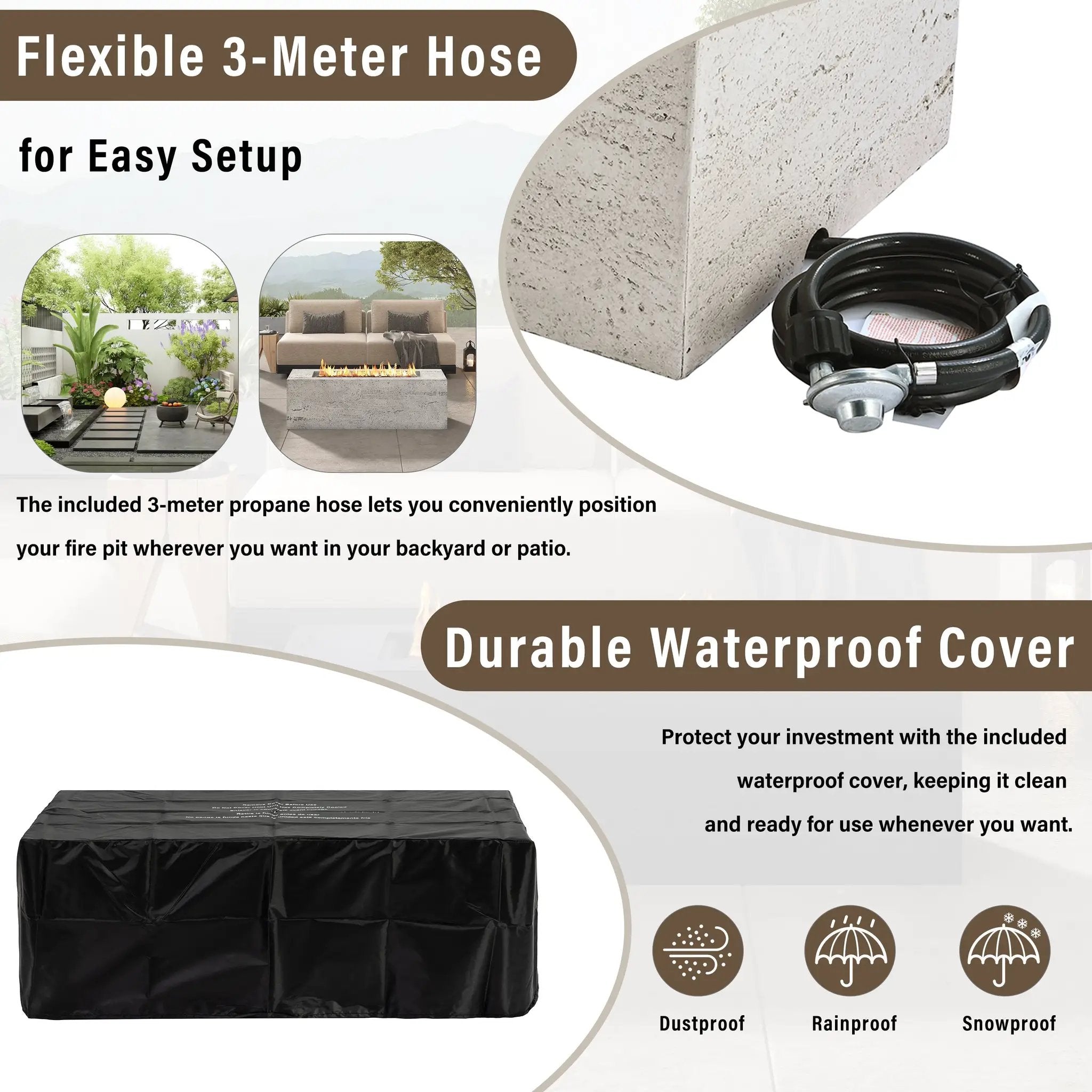 U_STYLE Outdoor Rectangular Propane Fire Pit 41.9" 40000 BTU by HouseOfZazla