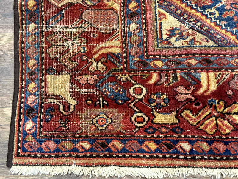 Antique Persian Rug 4x7, Blue and Red Malayer Carpet, Rare by Jewel Rugs