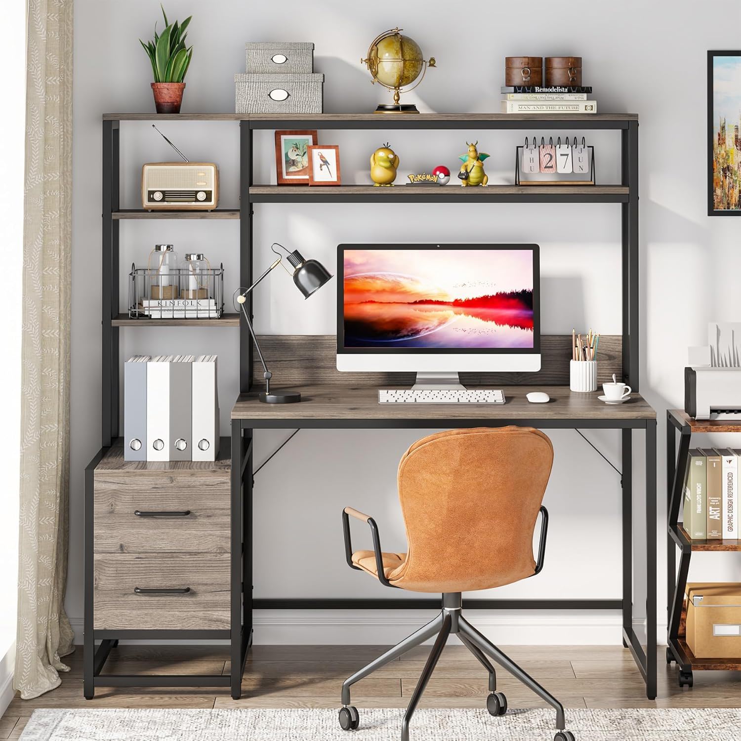 Computer Desk With Hutch, 2 Drawers & Open Shelves