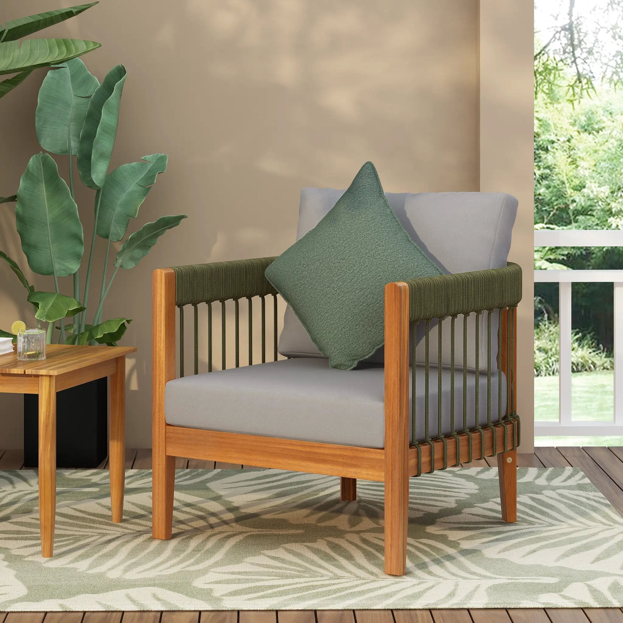 Acacia Wood Outdoor Club Chair with Handwoven Rope Accents by HouseOfZazla