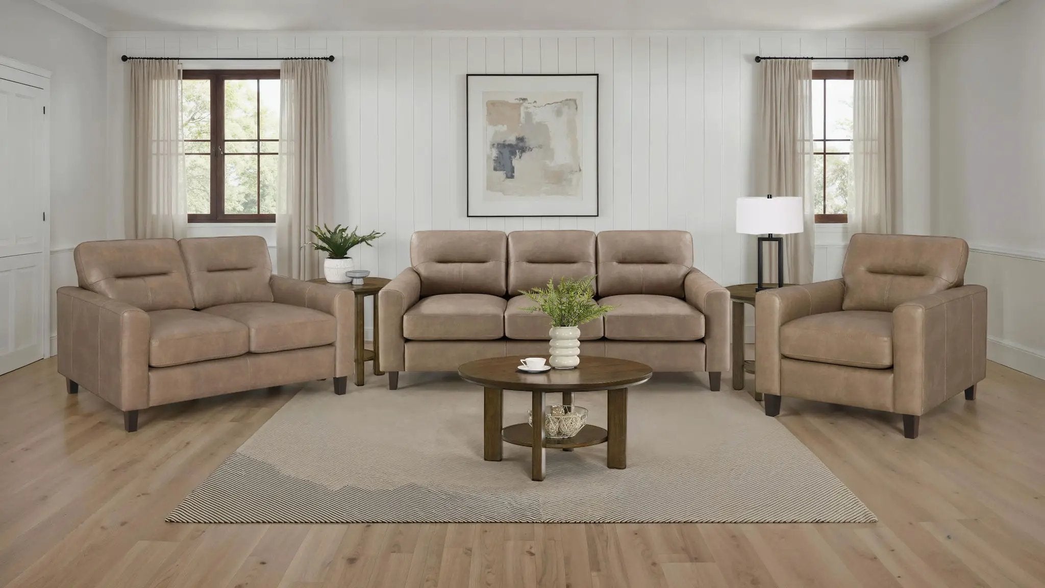 Scotland 3-piece Faux Leather Upholstered Sofa Set Brown by Unique Piece Furniture