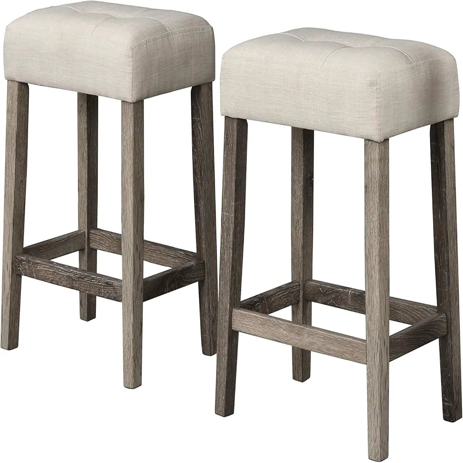 3 Piece Counter Bar Dining Set Table With Electric Outlet And 2 USB Ports, Tufted Upholstered Stools - Brown / Beige by Unique Piece Furniture