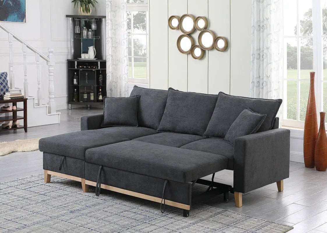 Colton - Reversible Sleeper Sectional Sofa With Storage Chaise - Dark Gray by Unique Piece Furniture