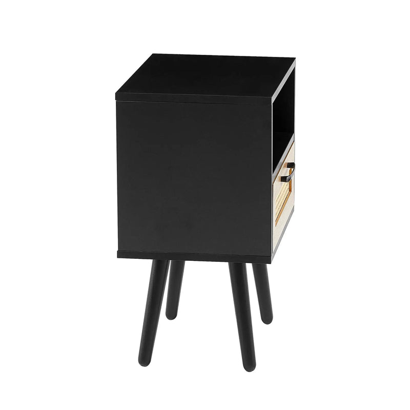 15.75" Rattan End Table With Drawer And Solid Wood Legs, Modern Nightstand, Side Table For Living Room, Bedroom by HouseOfZazla