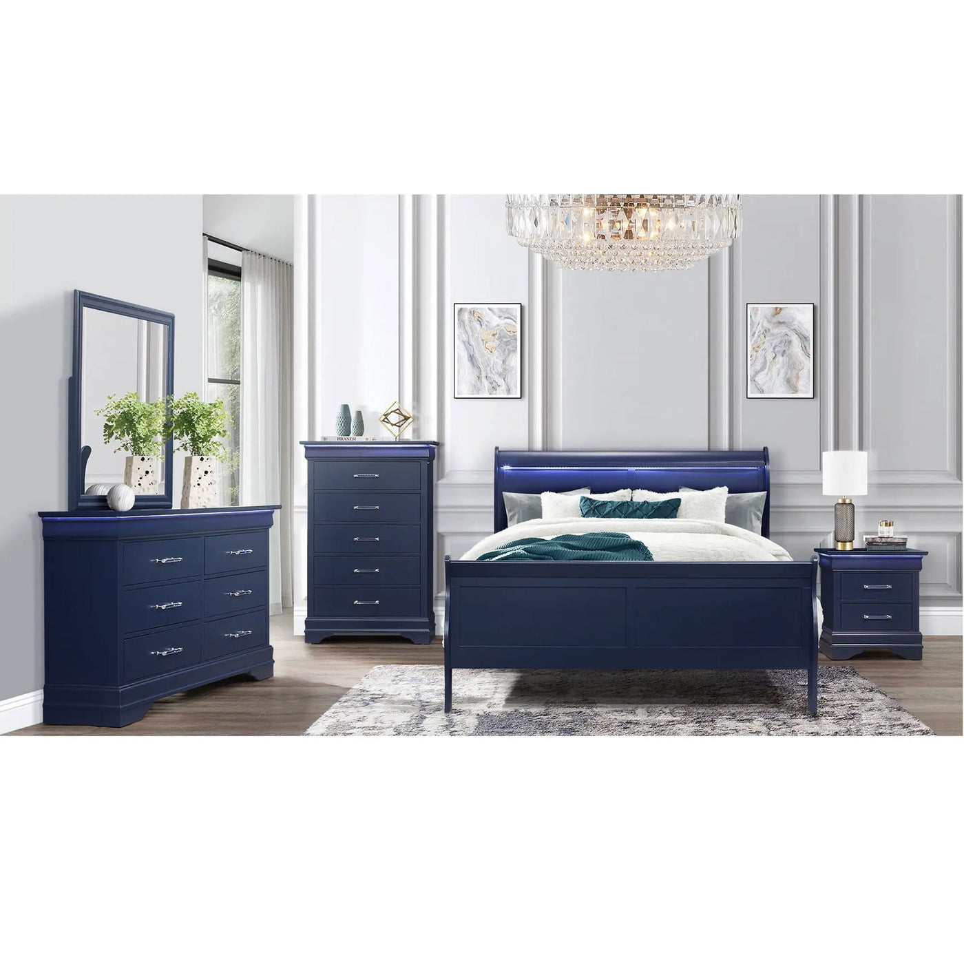 Charlston - 5 Piece Bedroom Set With LED Headboard by HouseOfZazla