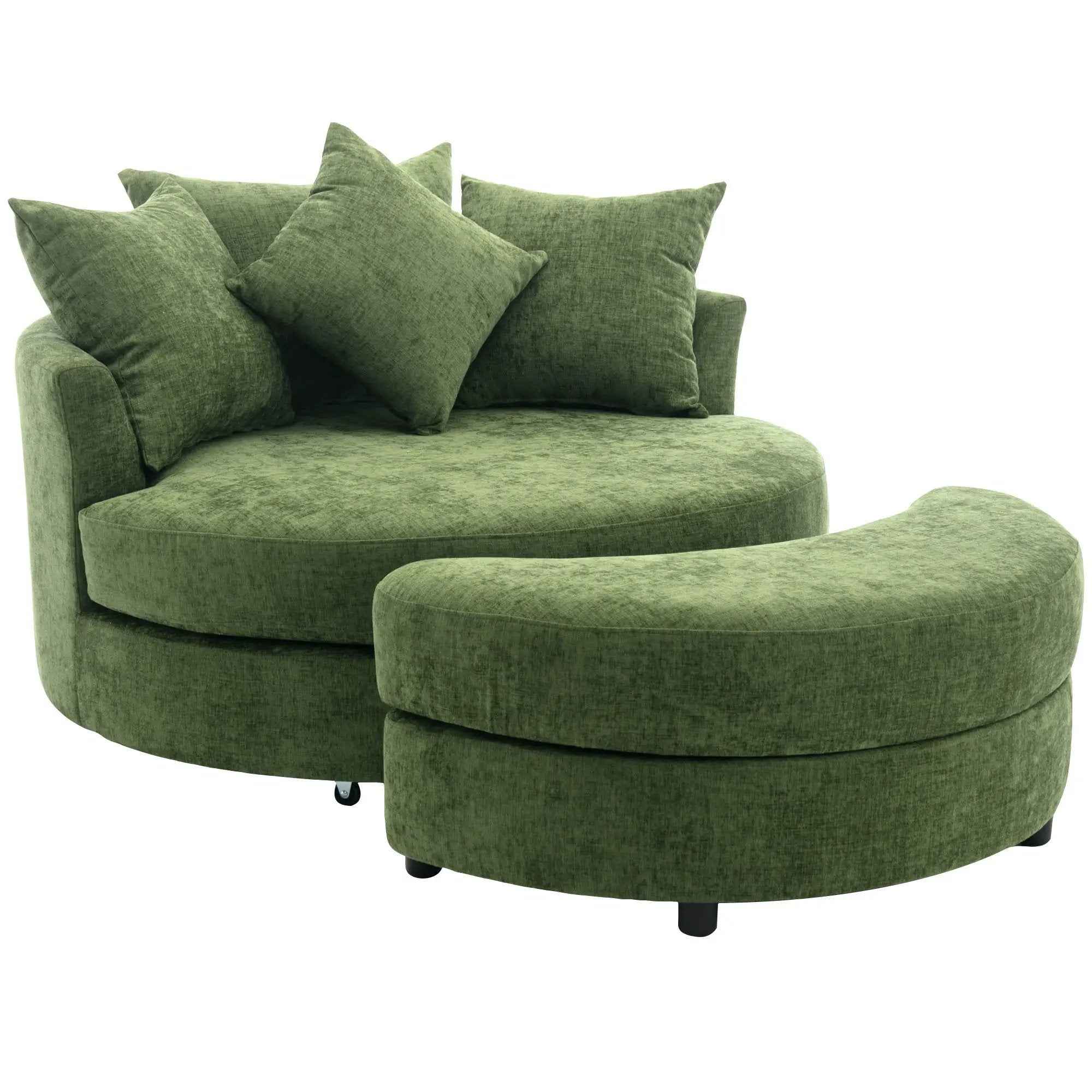360° Swivel Accent Barrel Chair With Storage Ottoman & 4 Pillows, Modern Leisure Chair Round Accent For Living Room by HouseOfZazla