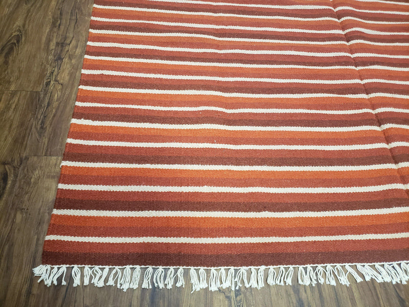 Large Striped Woolen Handmade Throw Blanket, Twin Size Bedding Hand-Woven, Indian Kilim Area Rug, 6x8 - 7x8, South American Style Textile by Jewel Rugs