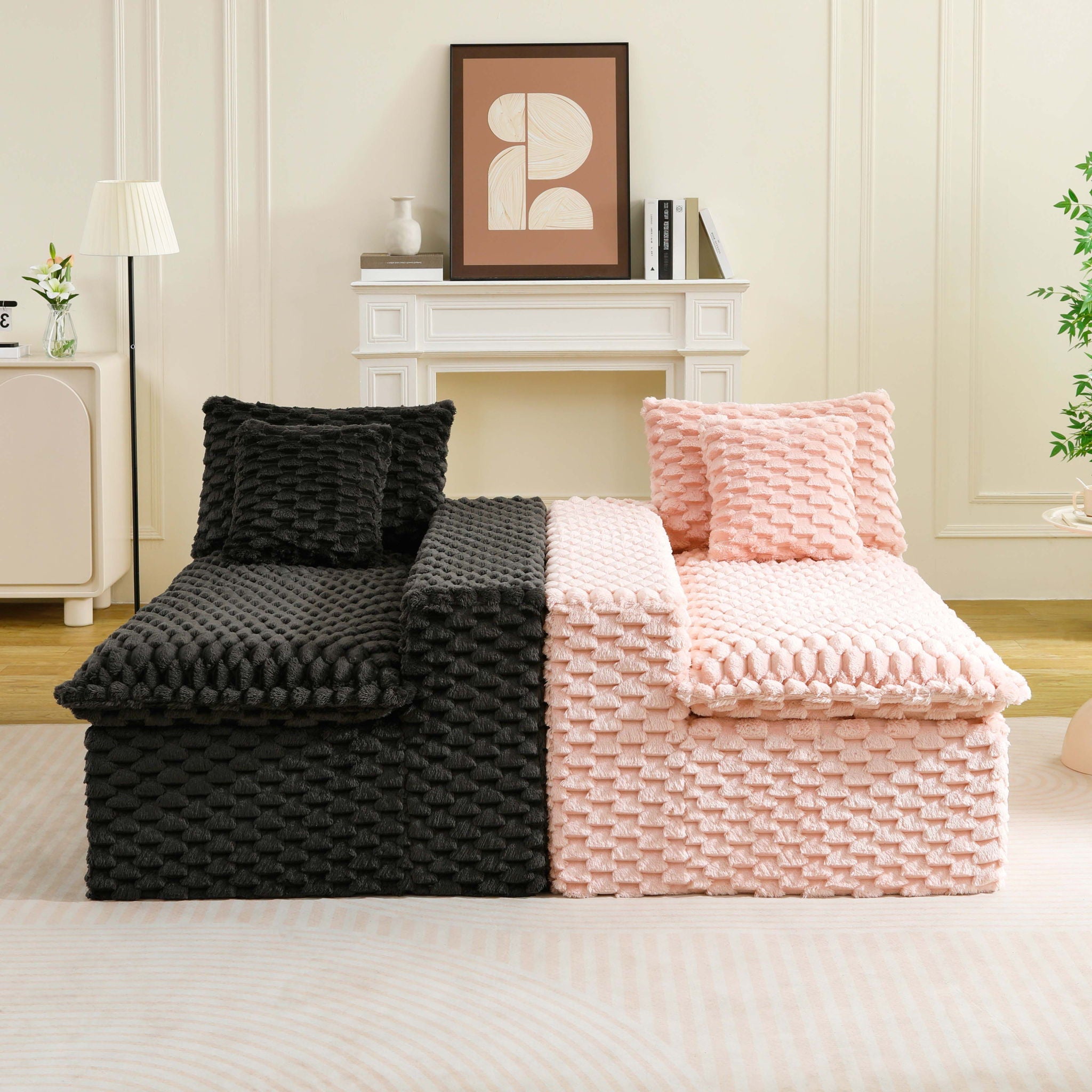Multifunctional Sofa Pink Black, Fits 4 People by HouseOfZazla