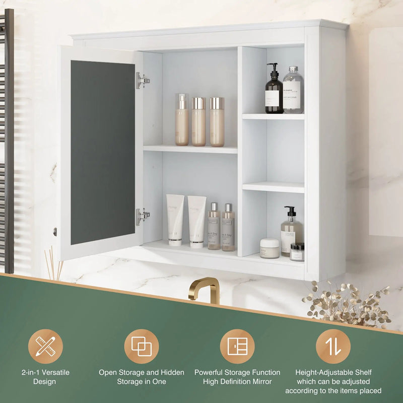 Wall Mounted Medicine Cabinet With Mirror, Storage Cabinet Featuring 6 Open Shelves And Adjustable Interior by HouseOfZazla