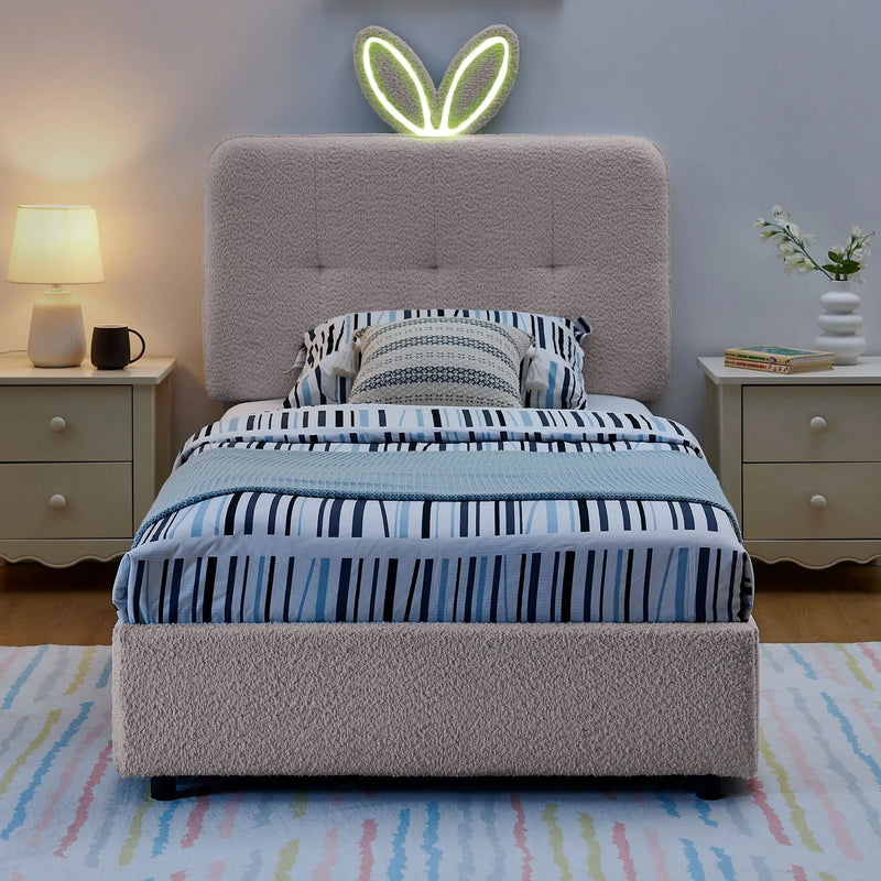 Upholstered Bed With Oversized Rabbit Ear Headboard, LED Lights & 4 Storage Drawers by Unique Piece Furniture